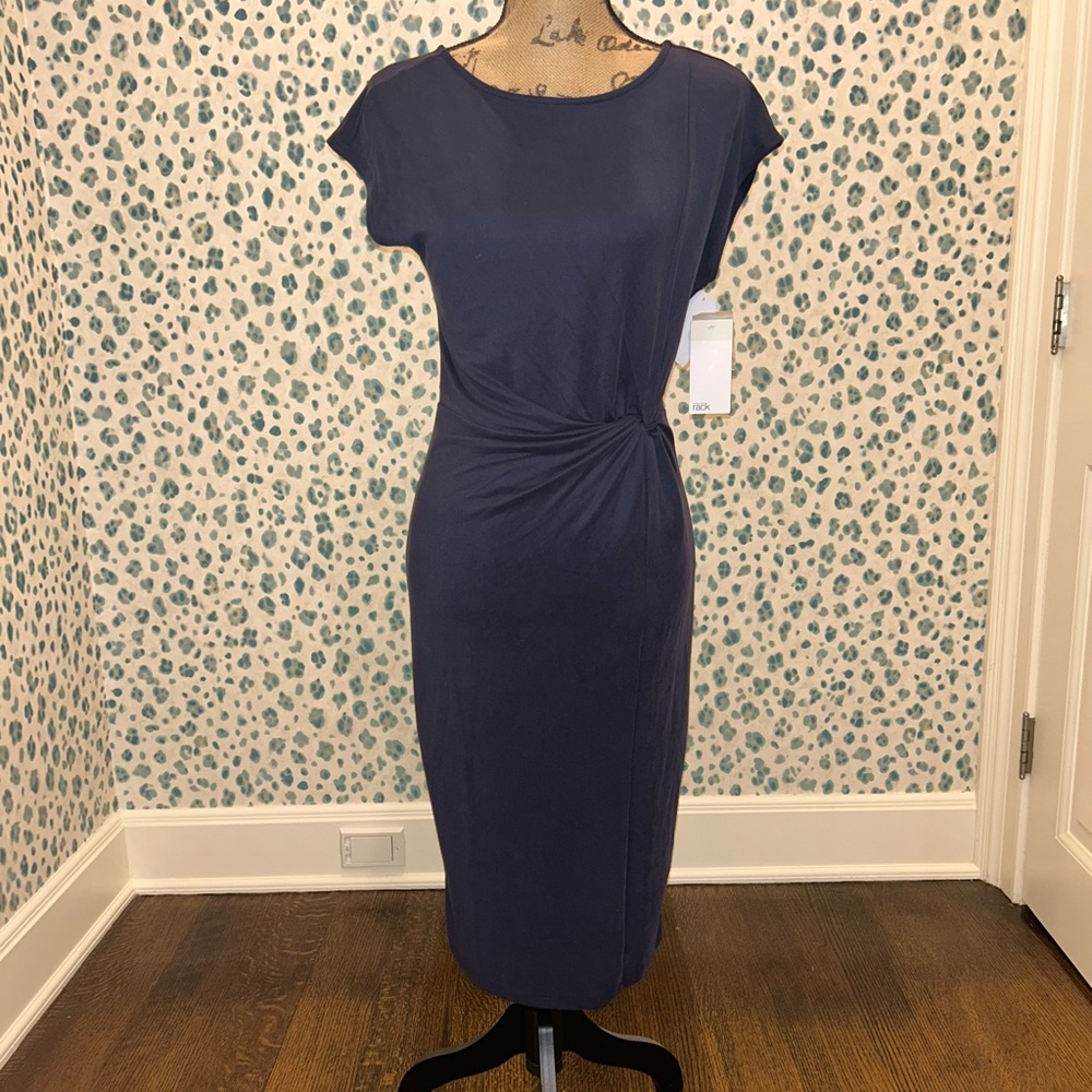 Navy Blue causal short sleeve midi dress